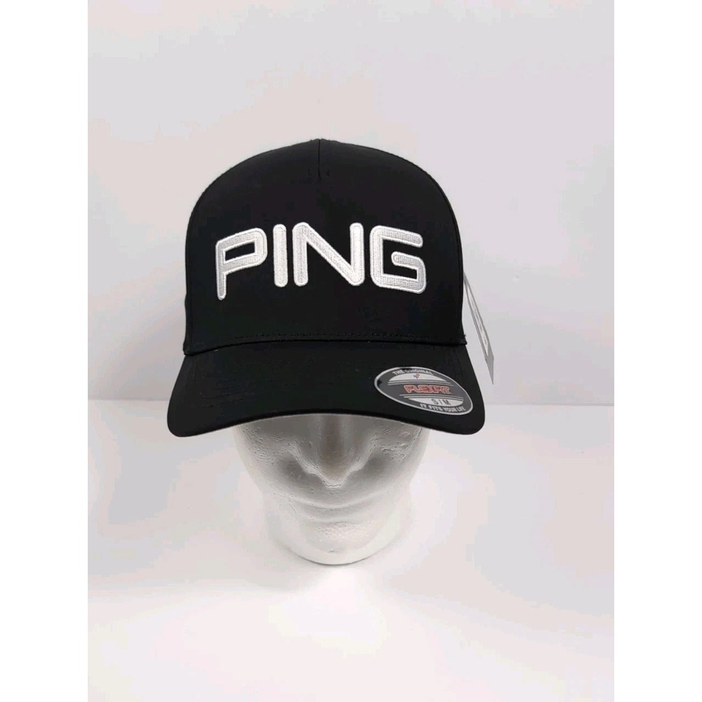 Ping Hat Flex Fit Mens S/M Tour Structured Black Golf Cap Sensor Cool Stretch